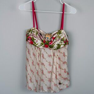 Vintage Galliano Floral Top in white/pink/green, size: EU 26/40 = U.S. XS/S